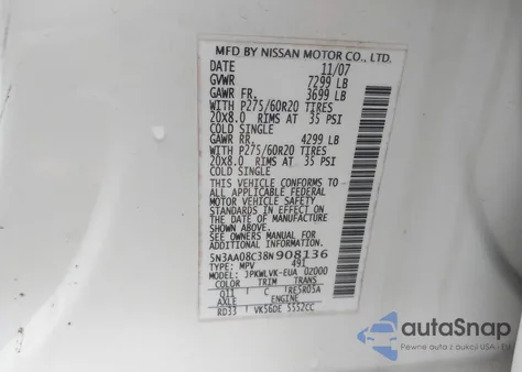 2008 Infiniti Qx56 из США, поврежденный, VIN 5N3AA08C38N908136